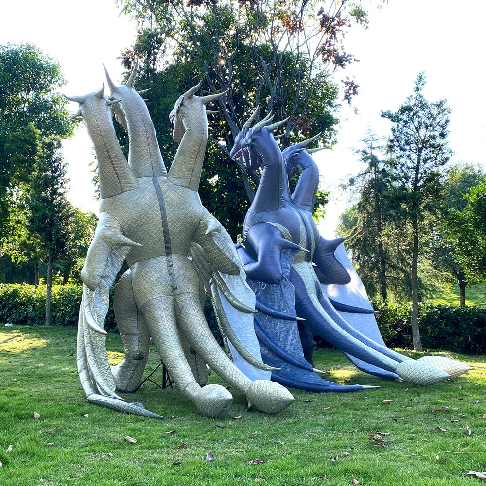 Three-headed dragon inflatable monster costume. Dragon cosplay.